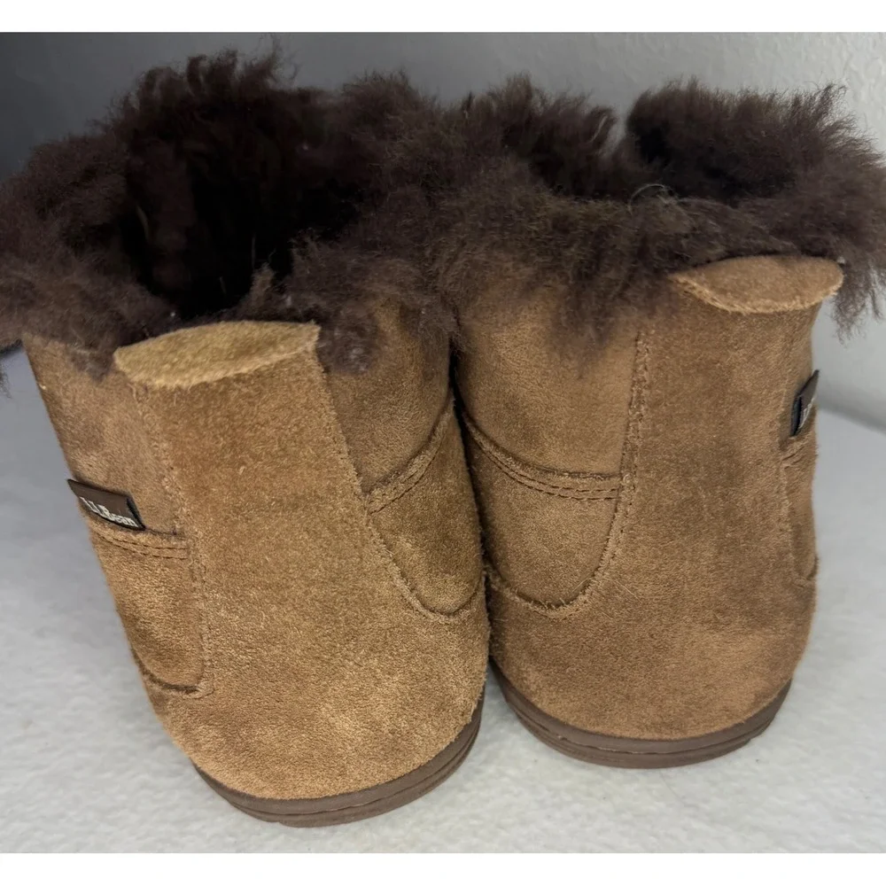LL Bean Wicked Good Lodge Boots Brown Suede Shearling Moccasin Mens 11 290572
